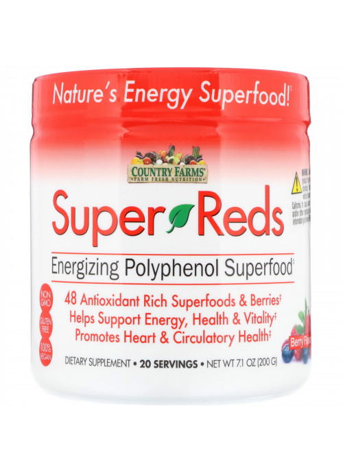 Country Farms, Super Reds, Energizing Polyphenol Superfood, Berry Flavor, 7.1 oz (200 g)