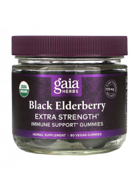 Gaia Herbs, Black Elderberry Extra Strength Immune Support Gummies, 80 Vegan Gummies