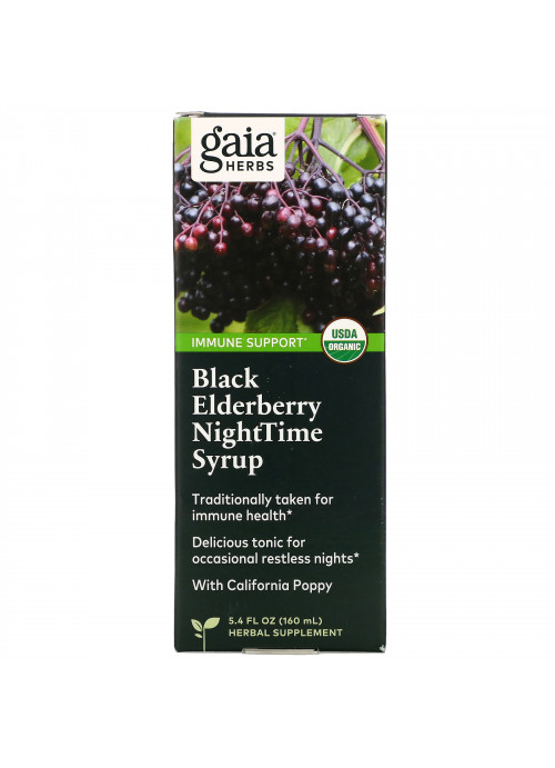 Gaia Herbs, Black Elderberry NightTime Syrup, 5.4 fl oz (160 ml)