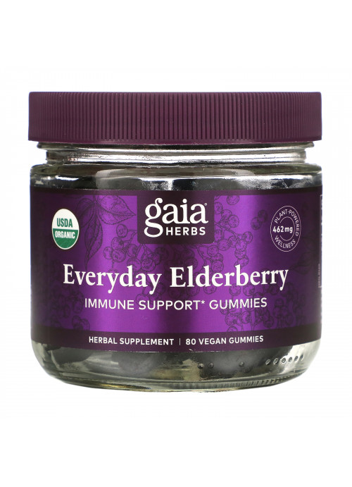 Gaia Herbs, Everyday Elderberry  Immune Support Gummies, 80 Vegan Gummies