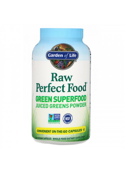 Garden of Life, RAW Perfect Food, Green Superfood, Juiced Greens Powder, 240 Vegan Capsules