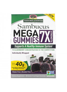 Nature's Answer, Sambucus Mega Gummies 7X Strength, Black Elderberry, 30 Gelatin Free/Vegan Gummies