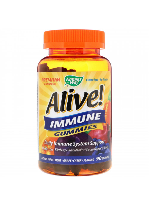 Nature's Way, Alive! Immune Gummies, Grape/Cherry Flavors, 90 Gummies