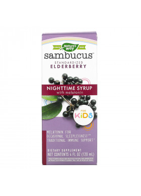 Nature's Way, Sambucus For Kids, Standardized Elderberry, Nighttime Syrup with Melatonin, 4 fl oz (120 ml)