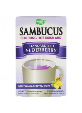 Nature's Way, Sambucus, Soothing Hot Drink Mix, Standardized Elderberry, Honey Lemon-Berry Flavored, 10 Packets, 1.87 oz (53 g)