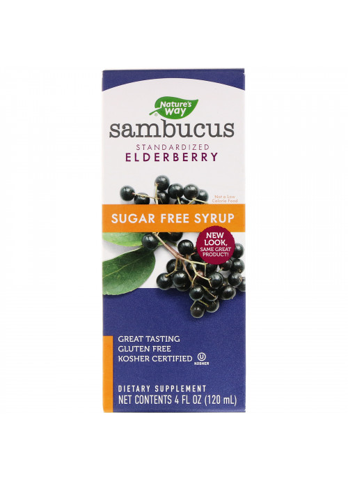 Nature's Way, Sambucus, Standardized Elderberry, Sugar-Free Syrup, 4 fl oz (120 ml)