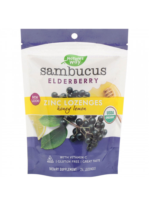 Nature's Way, Sambucus, Zinc Lozenges, Honey Lemon, 24 Lozenges