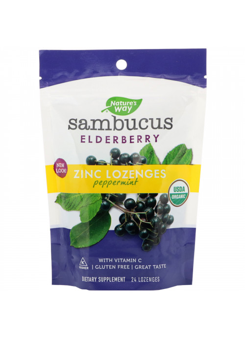 Nature's Way, Sambucus, Zinc Lozenges, Peppermint, 24 Lozenges