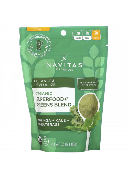 Navitas Organics, Organic Superfood+ Greens Blend, Moringa + Kale + Wheatgrass, 6.3 oz (180 g)