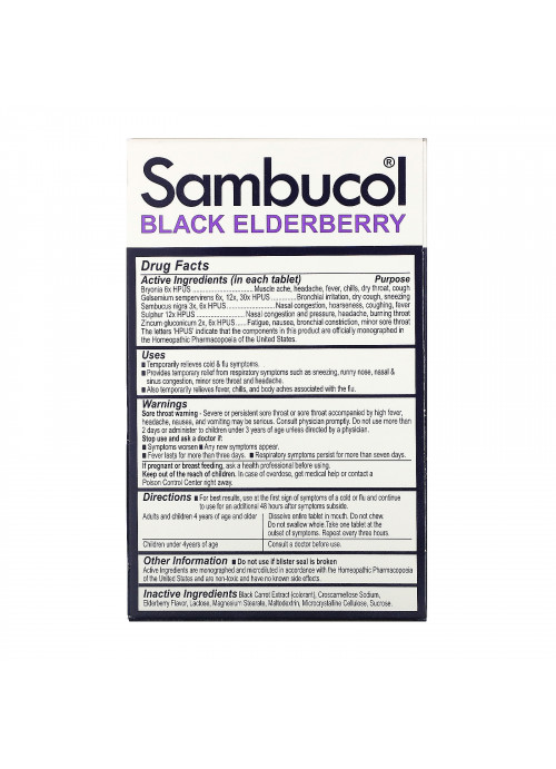 Sambucol, Black Elderberry, Cold & Flu Relief, 30 Quick Dissolve Tablets