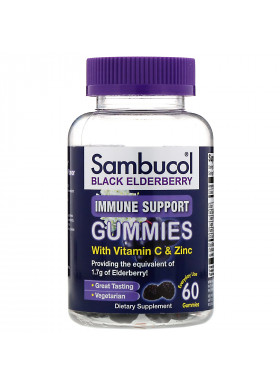 Sambucol, Black Elderberry, Immune Support Gummies with Vitamin C & Zinc, Natural Berry, 60 Gummies