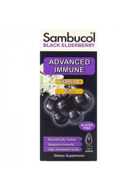 Sambucol, Black Elderberry Syrup, Advanced Immune, Vitamin C + Zinc, Natural Berry, 4 fl oz (120 ml)