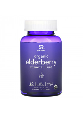 Sports Research, Organic Elderberry, Vitamin C + Zinc, Natural Berry Flavors, 60 Gummies