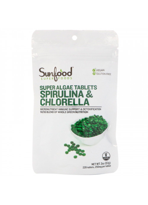 Sunfood, Spirulina & Chlorella, Super Algae Tablets, 225 Tablets