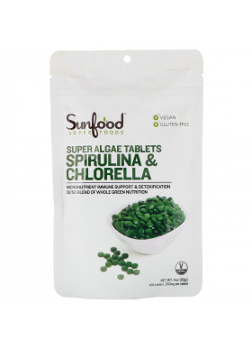 Sunfood, Spirulina & Chlorella, Super Algae Tablets, 250 mg, 456 Tablets