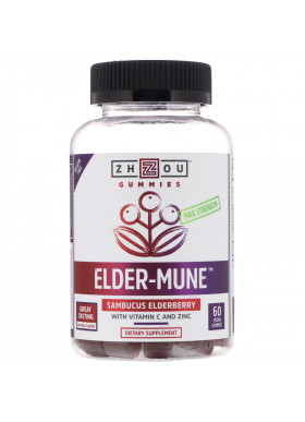 Zhou Nutrition, Max Strength Elder-Mune, Sambucus Elderberry, 60 Vegan Gummies