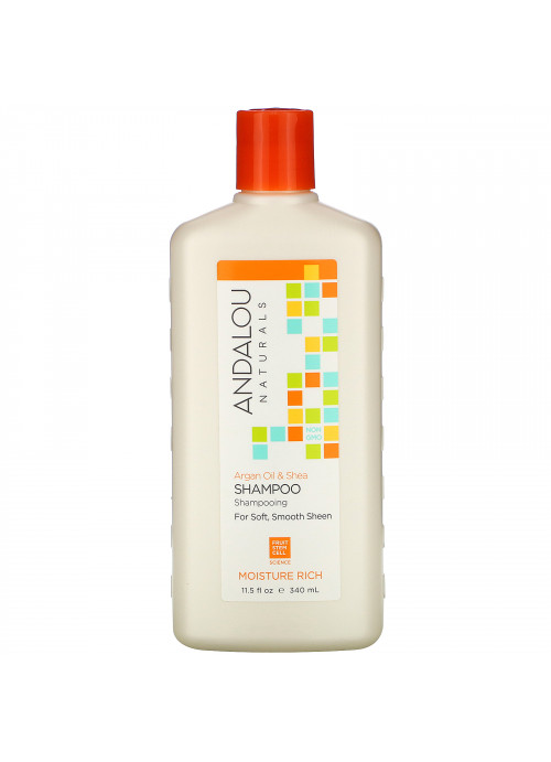 Andalou Naturals, Shampoo, Moisture Rich, For Soft, Smooth Sheen, Argan Oil & Shea, 11.5 fl oz (340 ml)