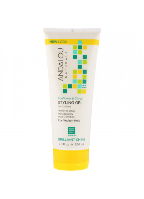 Andalou Naturals, Styling Gel, Brilliant Shine, Medium Hold, Sunflower & Citrus, 6.8 fl oz (200 ml)
