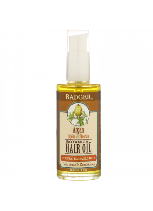 Badger Company, Botanical Hair Oil, Argan, Jojoba & Baobab, 2 fl oz (59.1 ml)