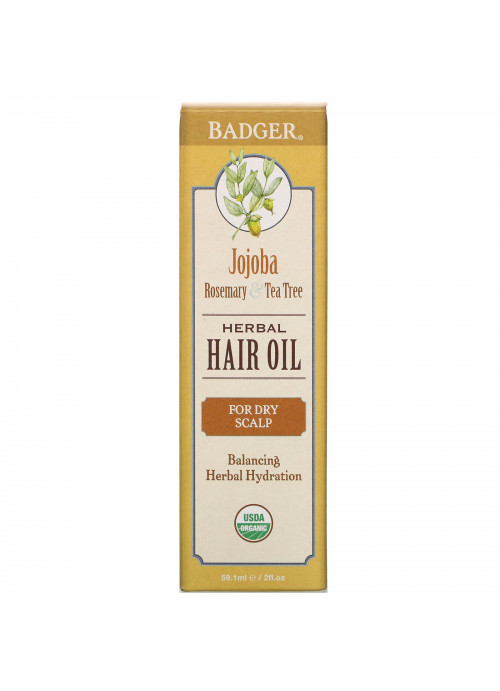 Badger Company, Herbal Hair Oil, Jojoba Rosemary & Tea Tree, 2 fl oz (59.1 ml)