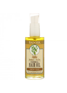 Badger Company, Herbal Hair Oil, Jojoba Rosemary & Tea Tree, 2 fl oz (59.1 ml)