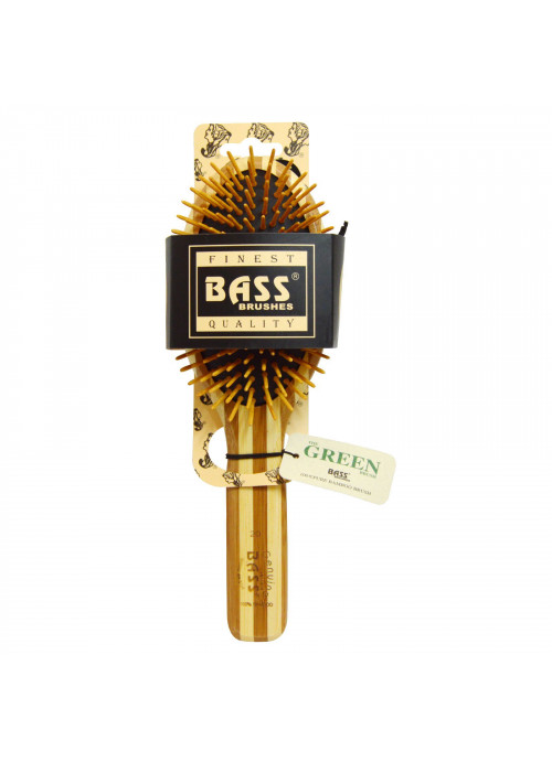 Bass Brushes, Extra Large Oval, Hair Brush, Cushion, Wood Bristles with Stripped Bamboo Handle, 1 Hair Brush