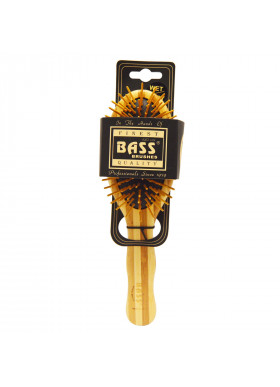 Bass Brushes, Large Oval, Hair Brush, Cushion Wood Bristles with Stripped Bamboo Handle, 1 Hair Brush