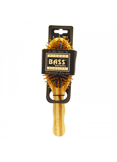 Bass Brushes, Large Oval, Hair Brush, Cushion Wood Bristles with Stripped Bamboo Handle, 1 Hair Brush