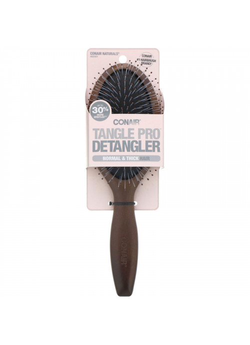 Conair, Tangle Pro Detangler, Normal & Thick Hair, Wood Cushion Hair Brush, 1 Brush