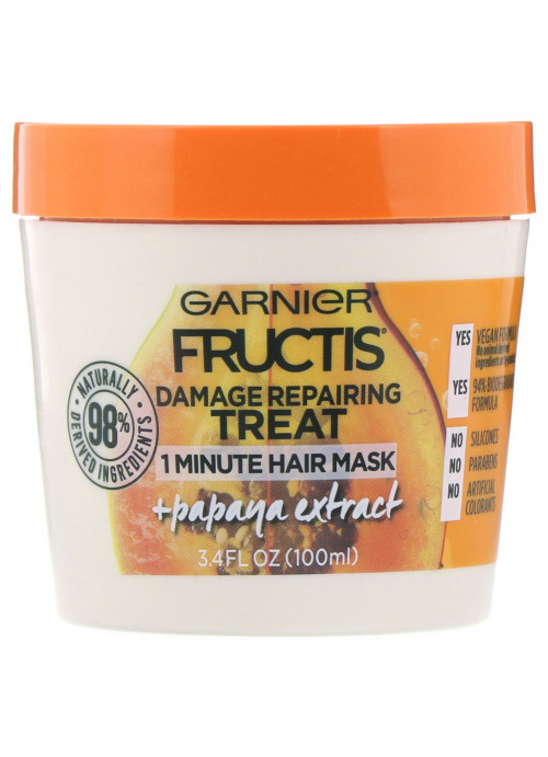 Garnier, Fructis, Damage Repairing Treat, 1 Minute Hair Mask, + Papaya Extract, 3.4 fl oz (100 ml)