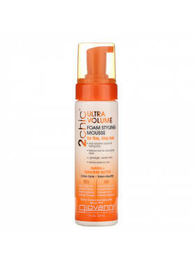 Giovanni, 2chic, Ultra-Volume Foam Styling Mousse, for Fine Limp Hair, Papaya & Tangerine  Butter, 7 fl oz (207 ml)
