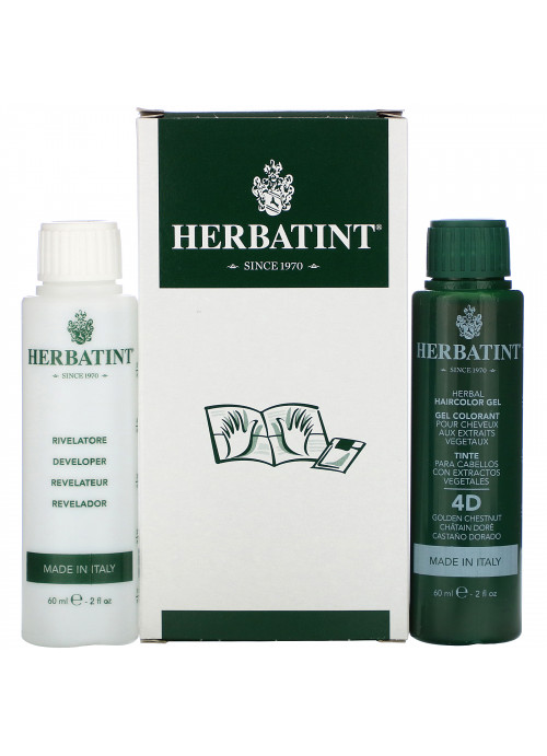 Herbatint, Permanent  Haircolor Gel, 4D, Golden Chestnut, 4.56 fl oz (135 ml)