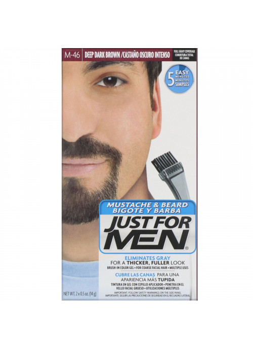 Just for Men, Mustache & Beard, Brush-In Color Gel, Deep Dark Brown M-46, 2 x 0.5 oz (14 g)