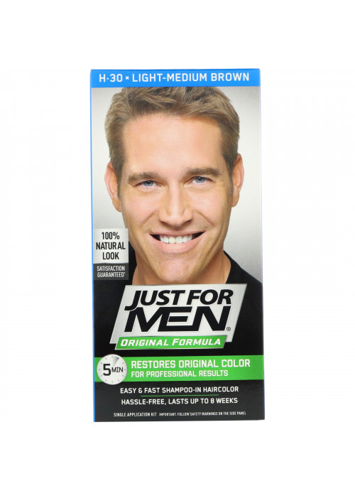 Just for Men, Original Formula Men's Hair Color, Light-Medium Brown H-30, Single Application Kit