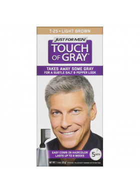 Just for Men, Touch of Gray, Comb-In Hair Color, Light Brown T-25, 1.4 oz (40 g)
