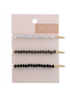 Kitsch, Beaded Bobby Pins, Black/Silver, 3 Pieces