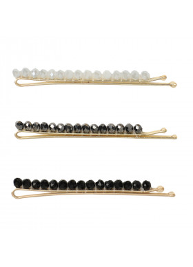 Kitsch, Beaded Bobby Pins, Black/Silver, 3 Pieces