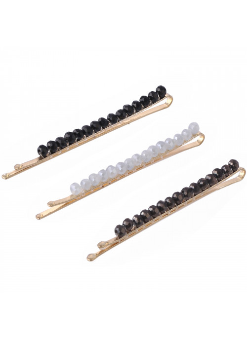 Kitsch, Beaded Bobby Pins, Black/Silver, 3 Pieces