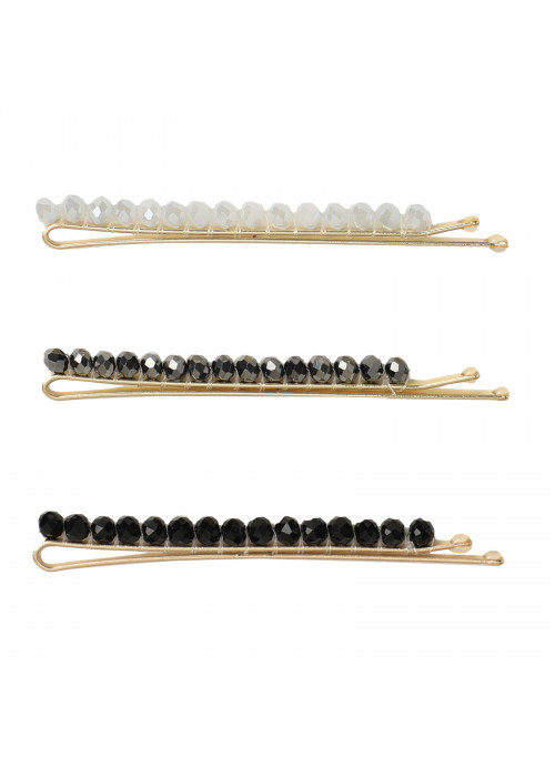 Kitsch, Beaded Bobby Pins, Black/Silver, 3 Pieces