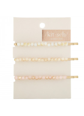 Kitsch, Beaded Bobby Pins, Blush/Mauve, 3 Pieces