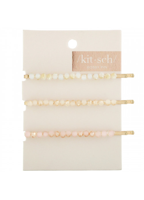 Kitsch, Beaded Bobby Pins, Blush/Mauve, 3 Pieces