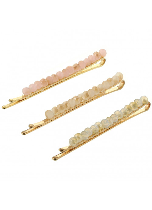 Kitsch, Beaded Bobby Pins, Blush/Mauve, 3 Pieces