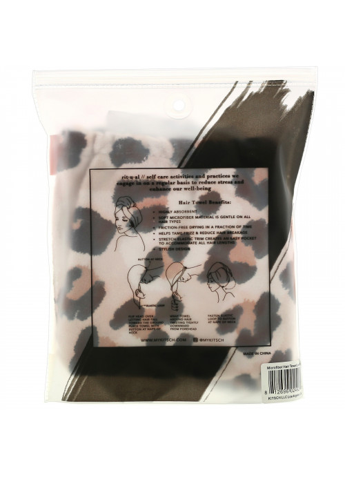 Kitsch, Quick Drying, Microfiber Hair Towel, Leopard, 1 Piece
