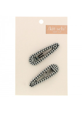 Kitsch, Rhinestone Snap Clips, Hematite, 2 Pieces