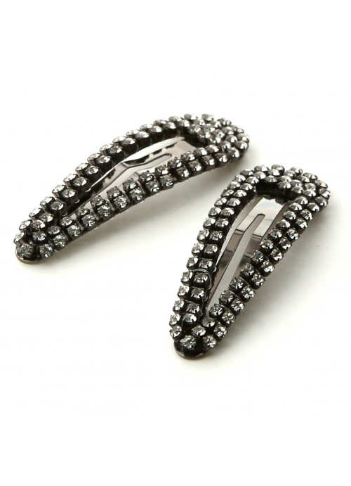 Kitsch, Rhinestone Snap Clips, Hematite, 2 Pieces