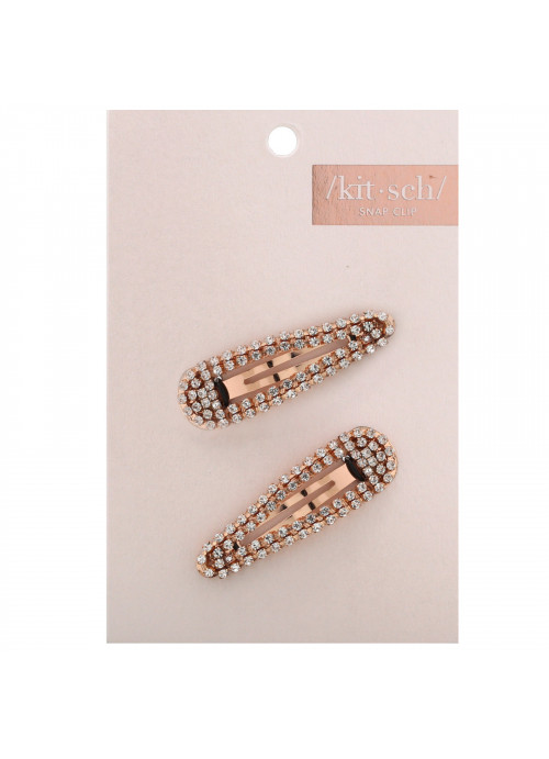 Kitsch, Rhinestone Snap Clips, Rose Gold, 2 Pieces