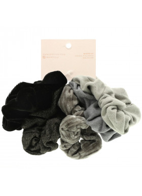 Kitsch, Velvet Scrunchies, Black/Gray, 5 Count