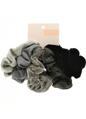 Kitsch, Velvet Scrunchies, Black/Gray, 5 Count