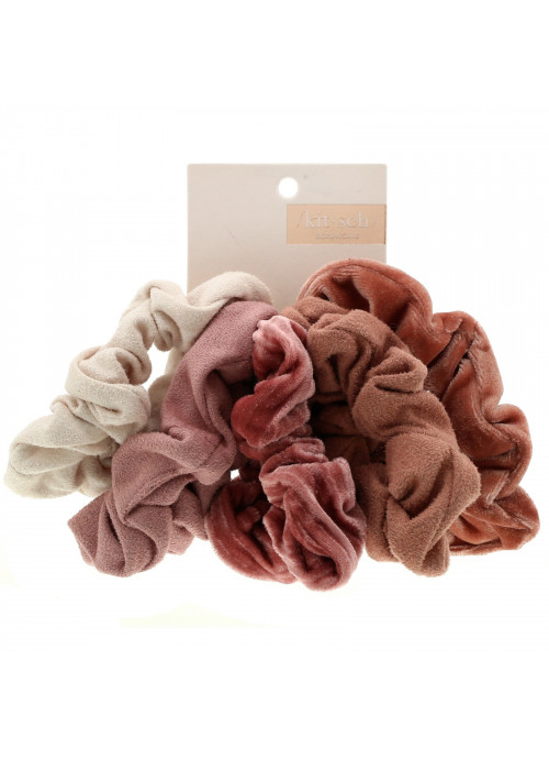 Kitsch, Velvet Scrunchies, Blush/Mauve, 5 Count