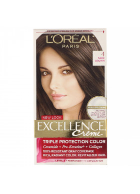 L'Oreal, Excellence Creme, Triple Protection Color,  4 Dark Brown , 1 Application